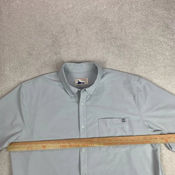 HUK Men's Kona Solid Short Sleeve Fishing Button Down Shirt Pocket Gray XXL 2XL - Picture 12 of 15